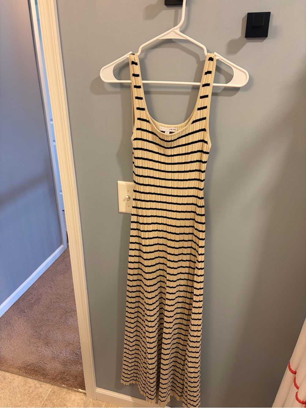 Baltic Born Cream and Black Striped Rib-Knit Maxi Dress